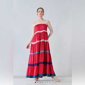 Bright Fuchsia Tiered Maxi dress with Contrast Bands